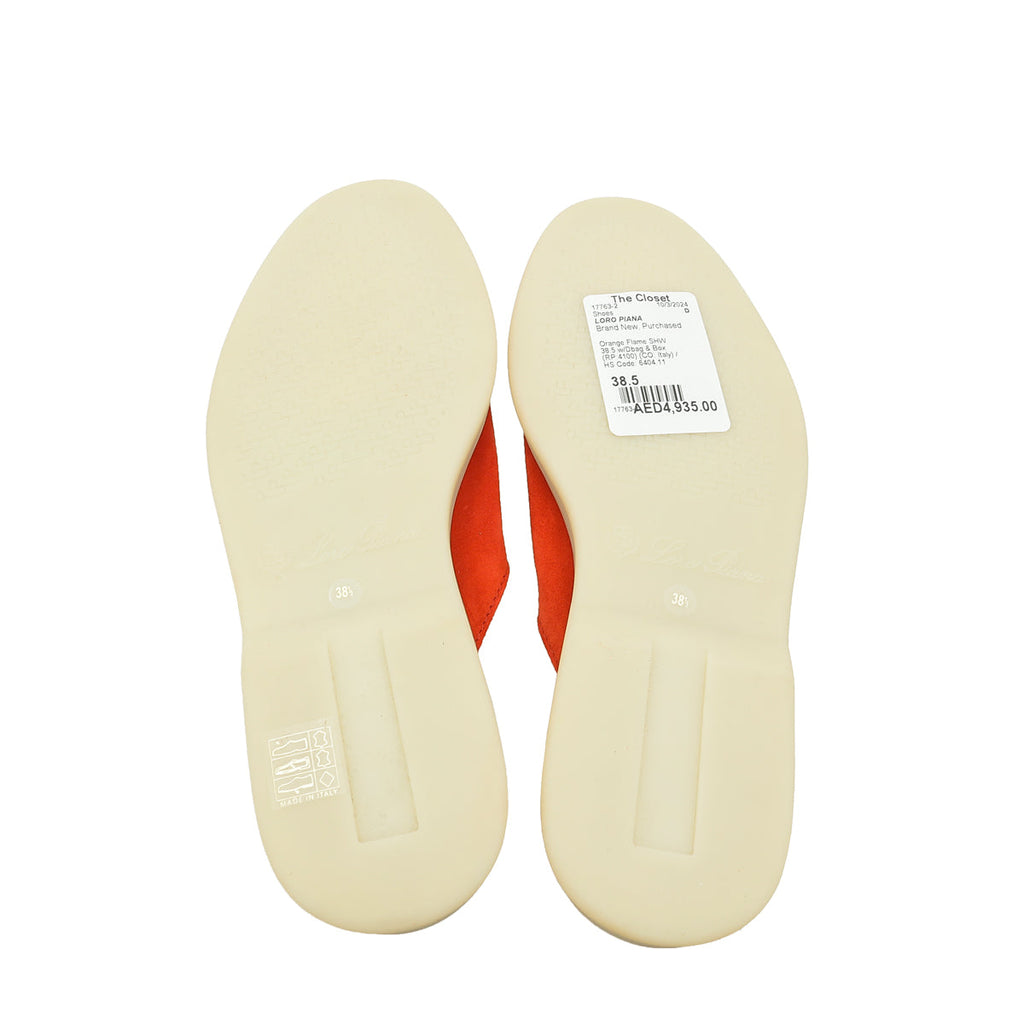 Loro Piana Orange Flame Charms Walk Babouche Loafers 38.5