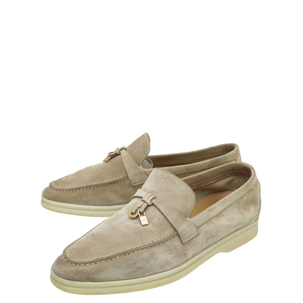 Loro Piana Sandstone Summer Charm Walk Loafers 38
