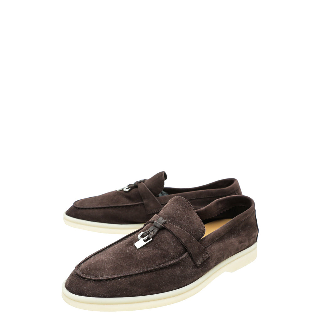 Loro Piana Chocolate Summer Charm Walk Loafers 36