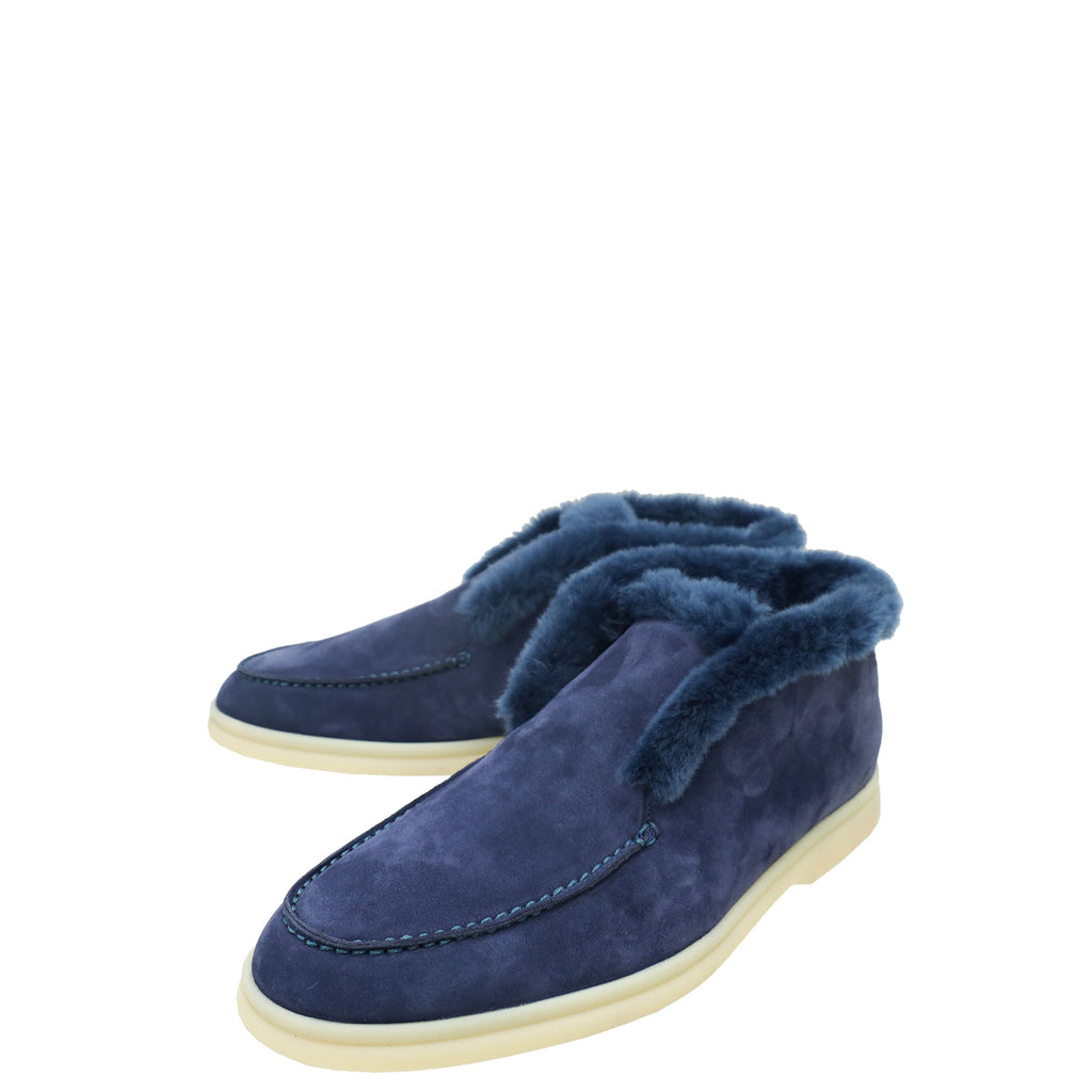 Loro Piana Midnight Blue Suede Fur Open Walk Chukka Boots 37