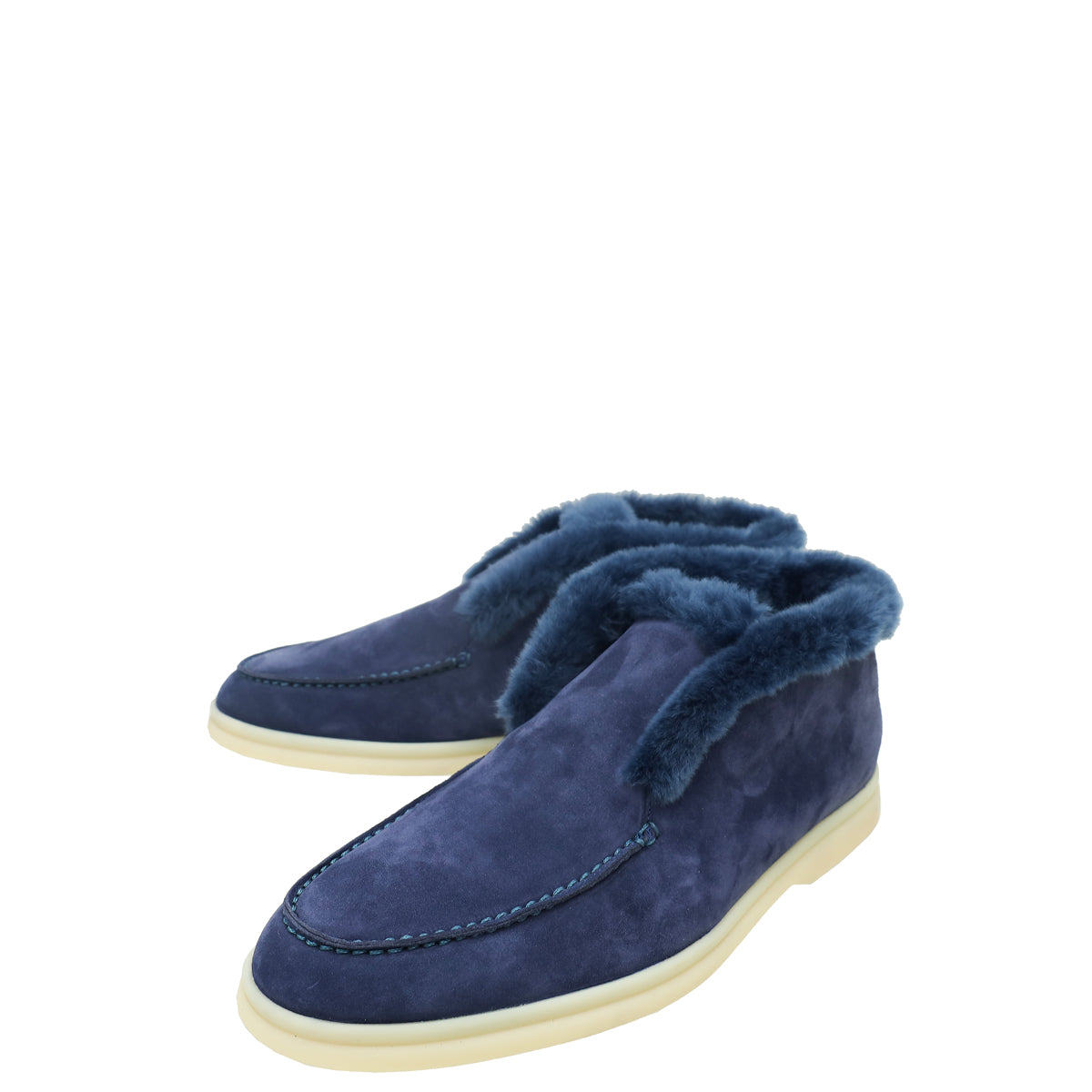 Loro Piana Midnight Blue Suede Fur Open Walk Chukka Boots 37