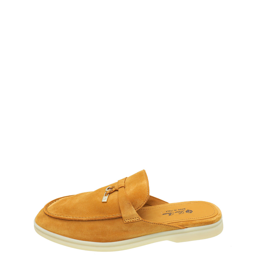 Loro Piana Dark Gold Suede Nautical Charms Walk Babouche Loafers 40