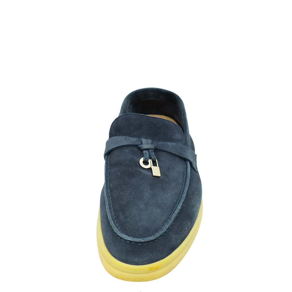 Loro Piana Navy Blue Summer Charms Walk Loafers 35.5