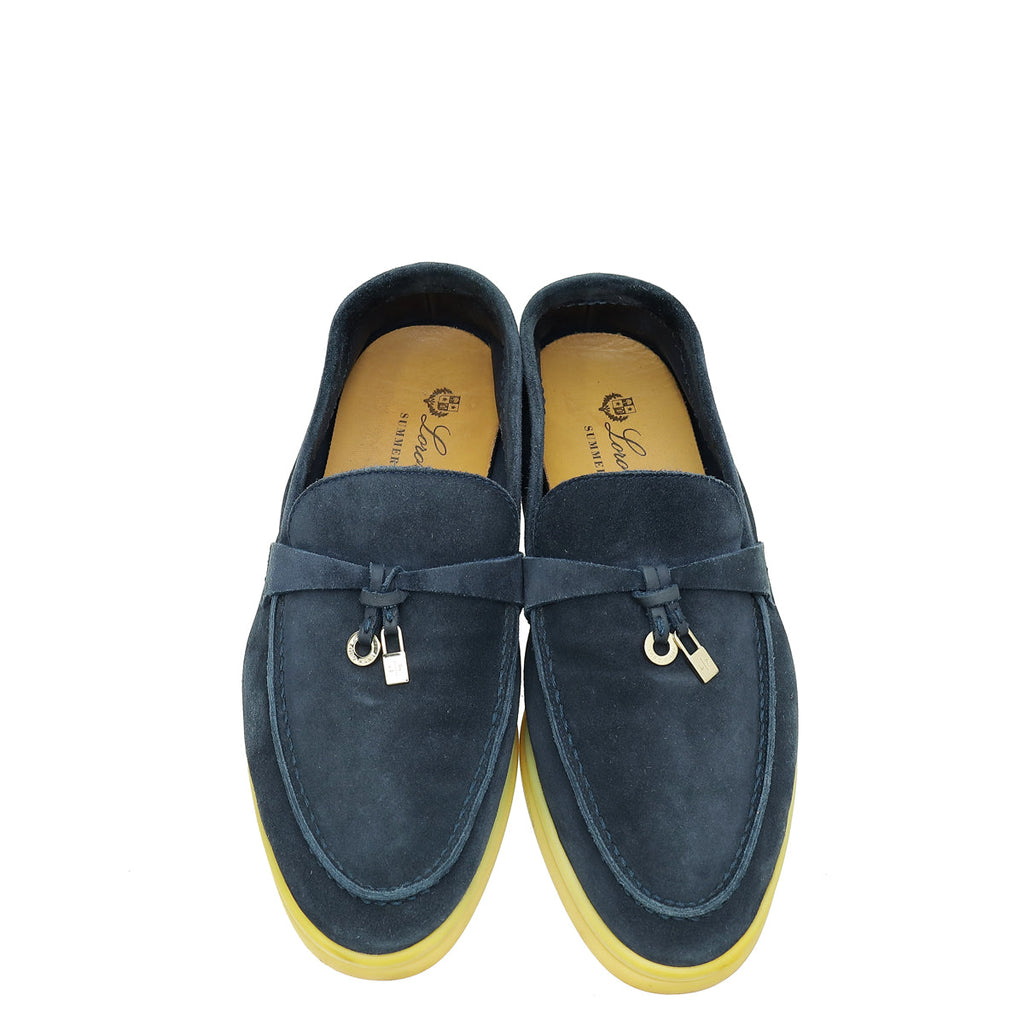 Loro Piana Navy Blue Summer Charms Walk Loafers 35.5
