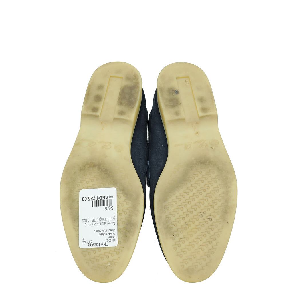 Loro Piana Navy Blue Summer Charms Walk Loafers 35.5