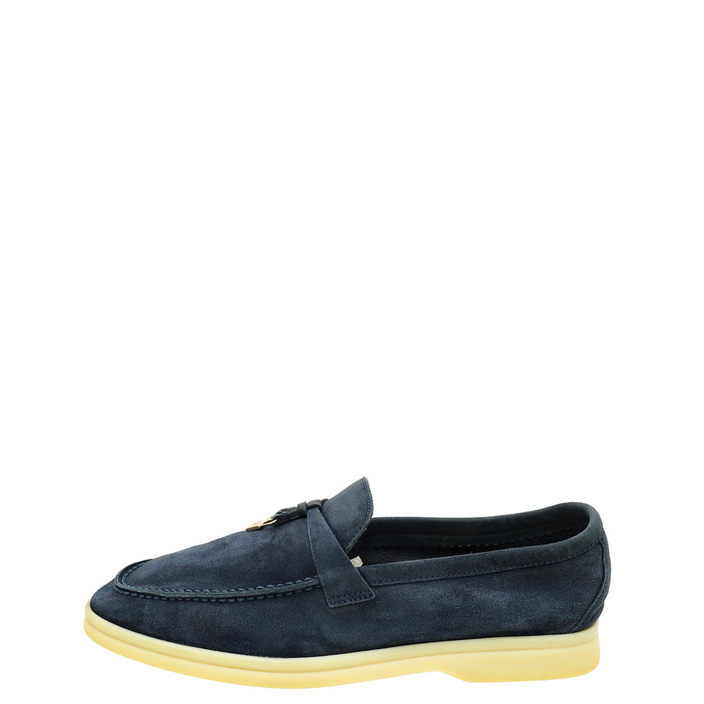Loro Piana Midnight Blue Summer Charms Walk Loafers 36.5