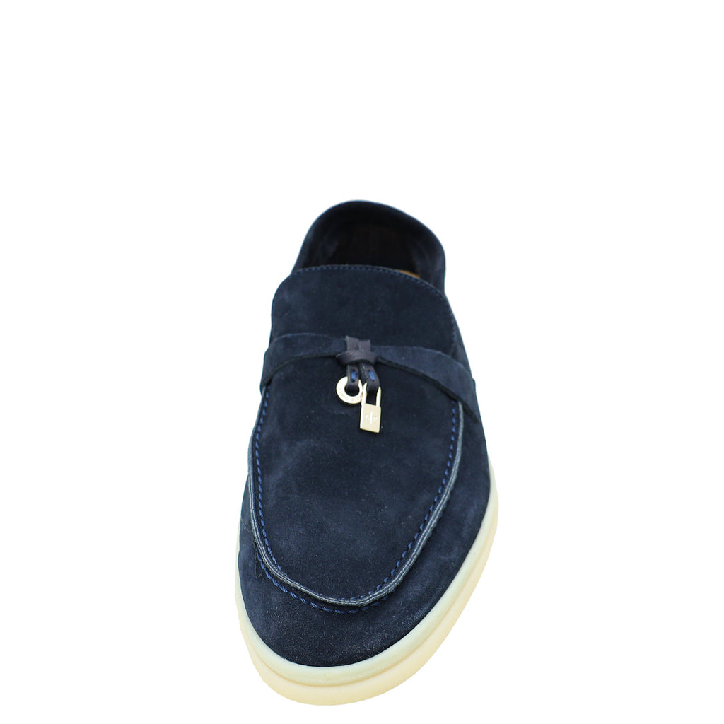 Loro Piana Navy Blue Summer Charms Walk Loafers 37.5