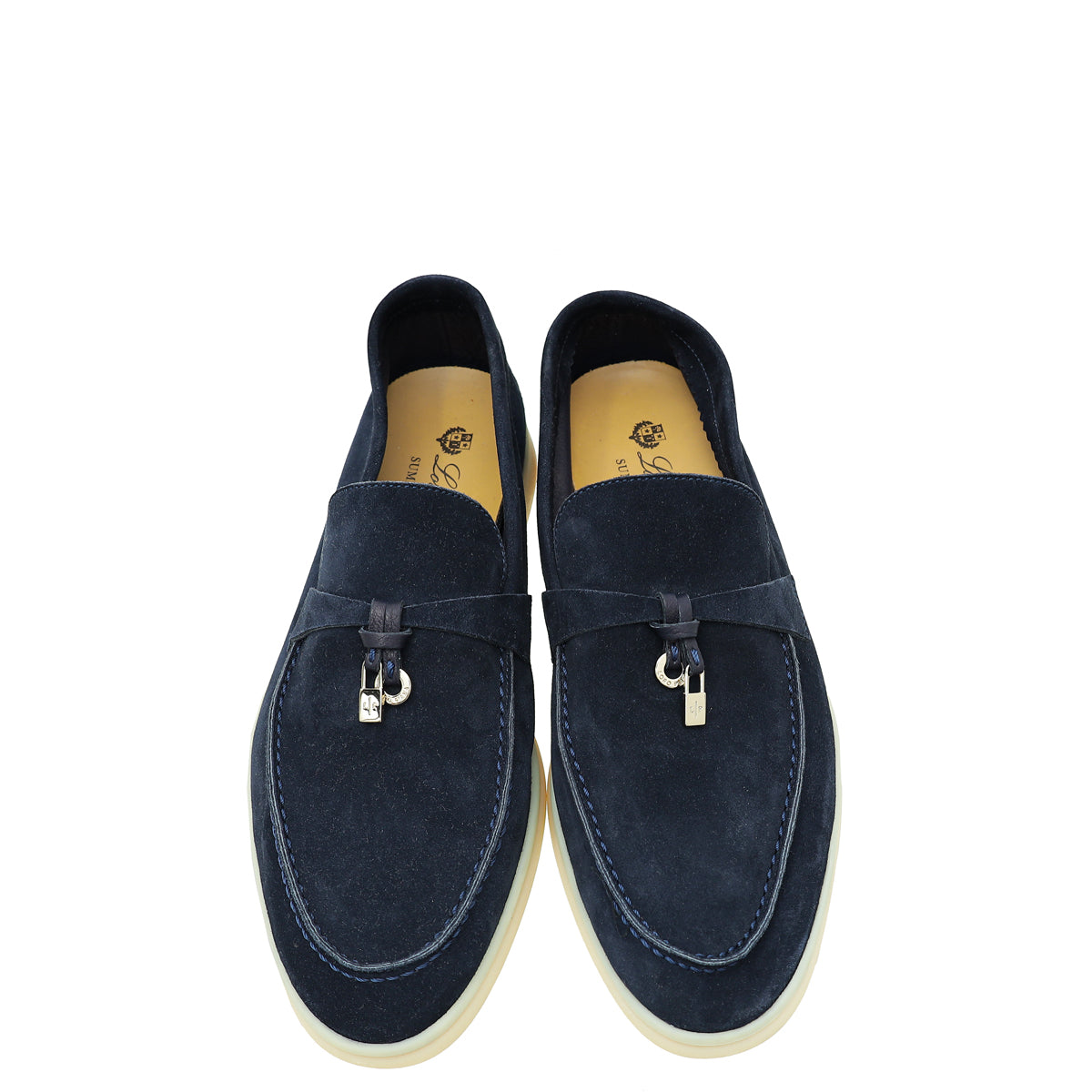 Loro Piana Navy Blue Summer Charms Walk Loafers 37.5
