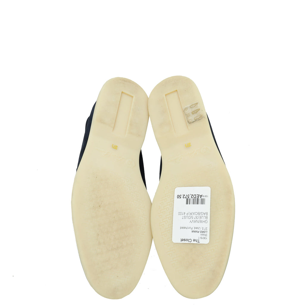 Loro Piana Navy Blue Summer Charms Walk Loafers 37.5