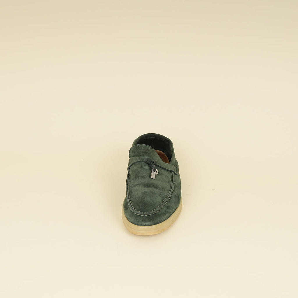 Loro Piana Green Glass Summer Charms Walk Loafers 37
