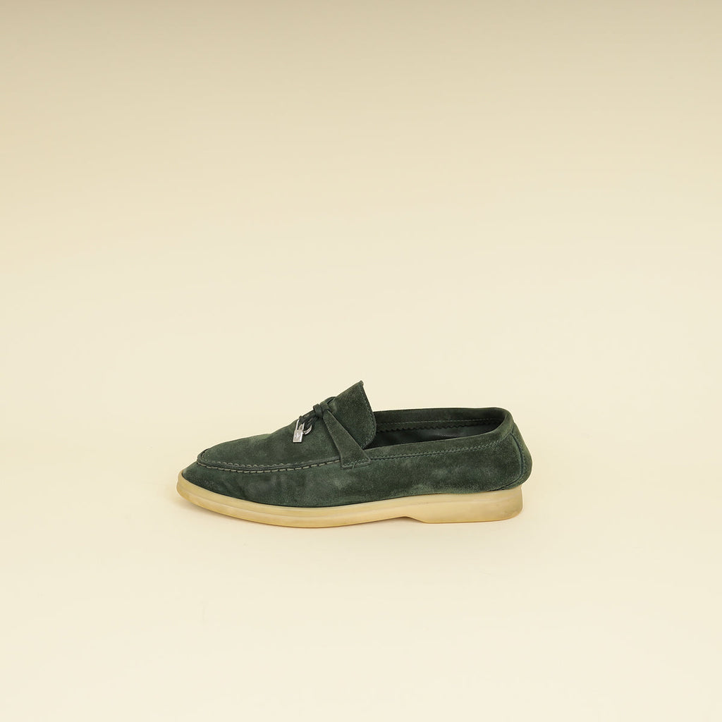 Loro Piana Green Glass Summer Charms Walk Loafers 37