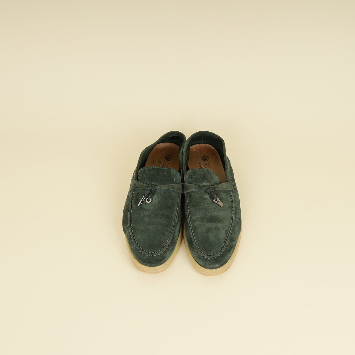 Loro Piana Green Glass Summer Charms Walk Loafers 37