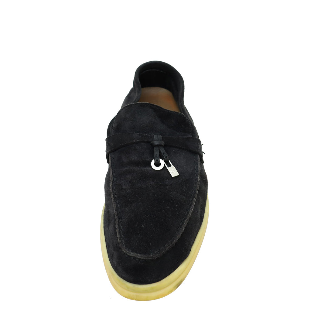 Loro Piana Black Summer Charms Walk Loafers 38.5