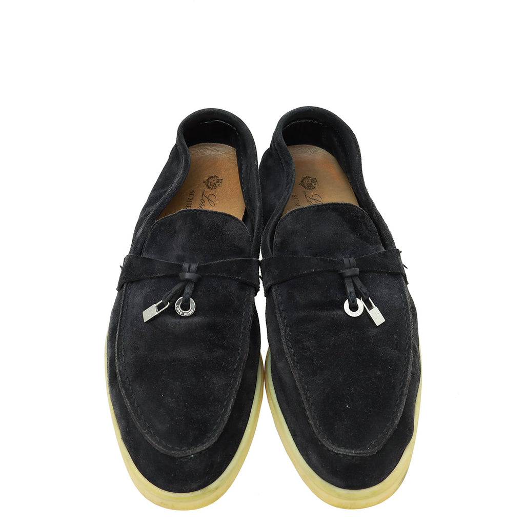 Loro Piana Black Summer Charms Walk Loafers 38.5
