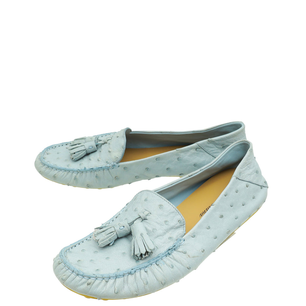 Loro Piana Sky Blue Ostrich Dot Sole Walk Loafer 38.5