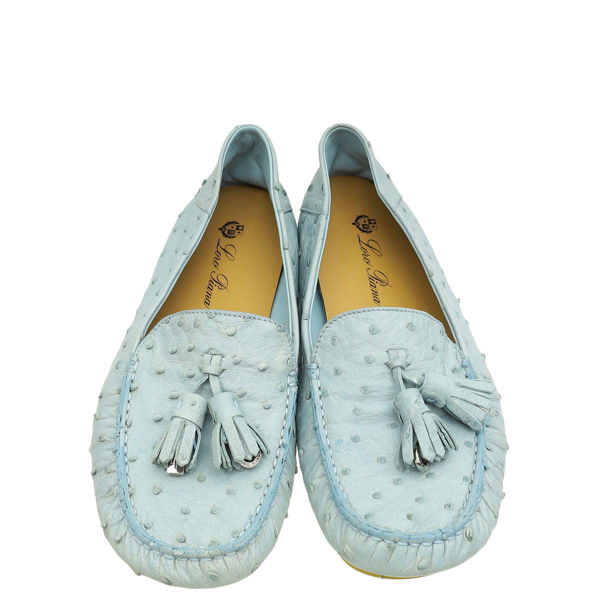 Loro Piana Sky Blue Ostrich Dot Sole Walk Loafer 38.5