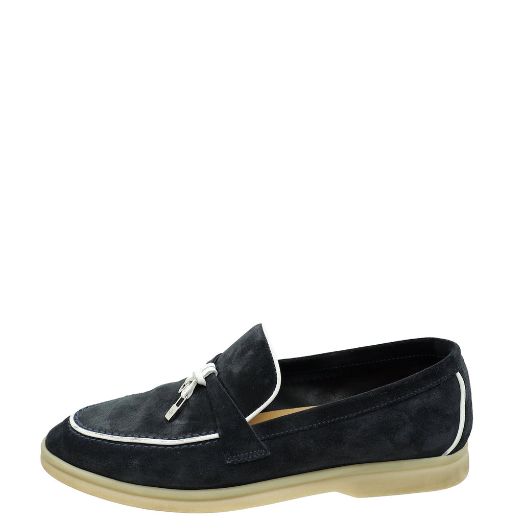 Loro Piana Argo Blue Melange Summer Charms Walk Loafer 38
