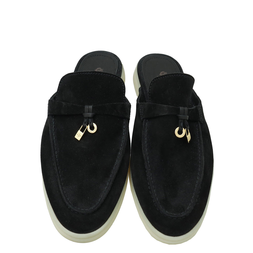 Loro Piana Black Babouche Charms Walk Mocassin Slipper 39