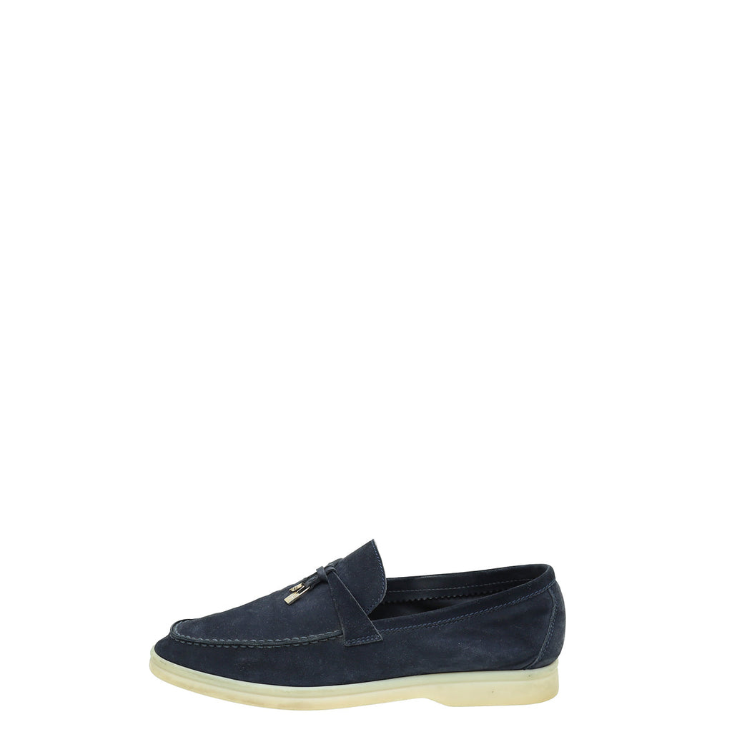 Loro Piana Navy Blue Summer Charm Walk Loafers 39