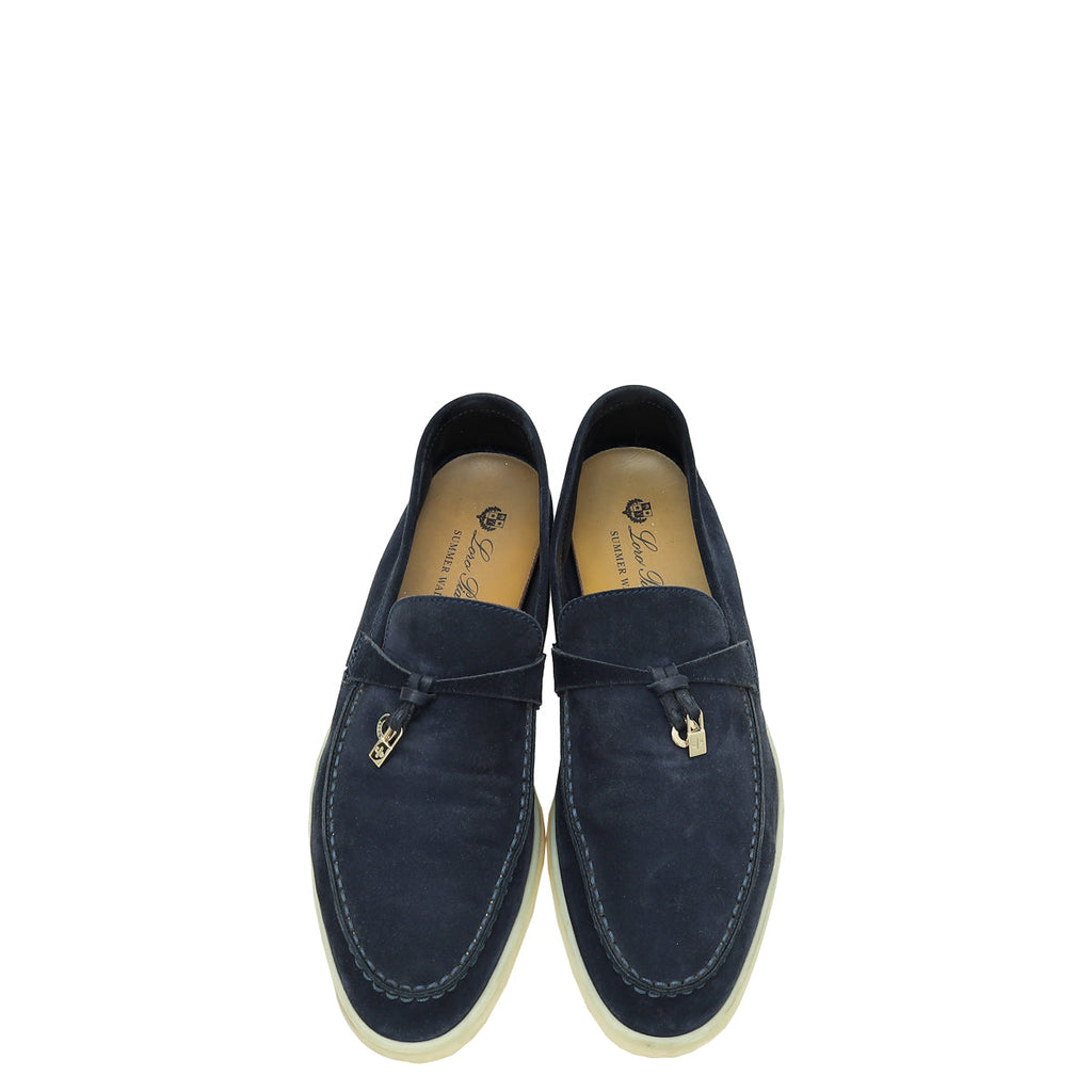 Loro Piana Navy Blue Summer Charm Walk Loafers 39