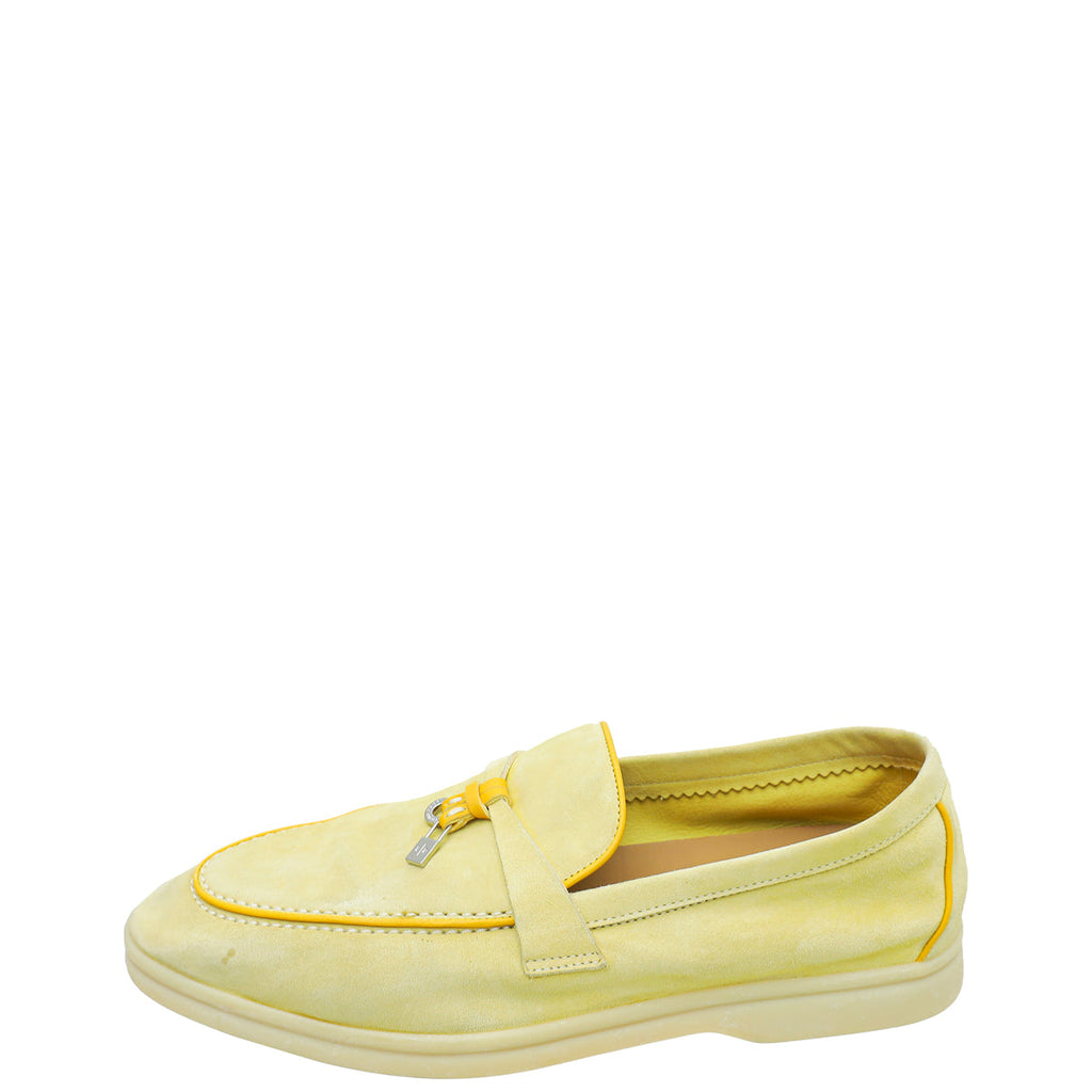Loro Piana Light Yellow Summer Charms Walk Loafers 40