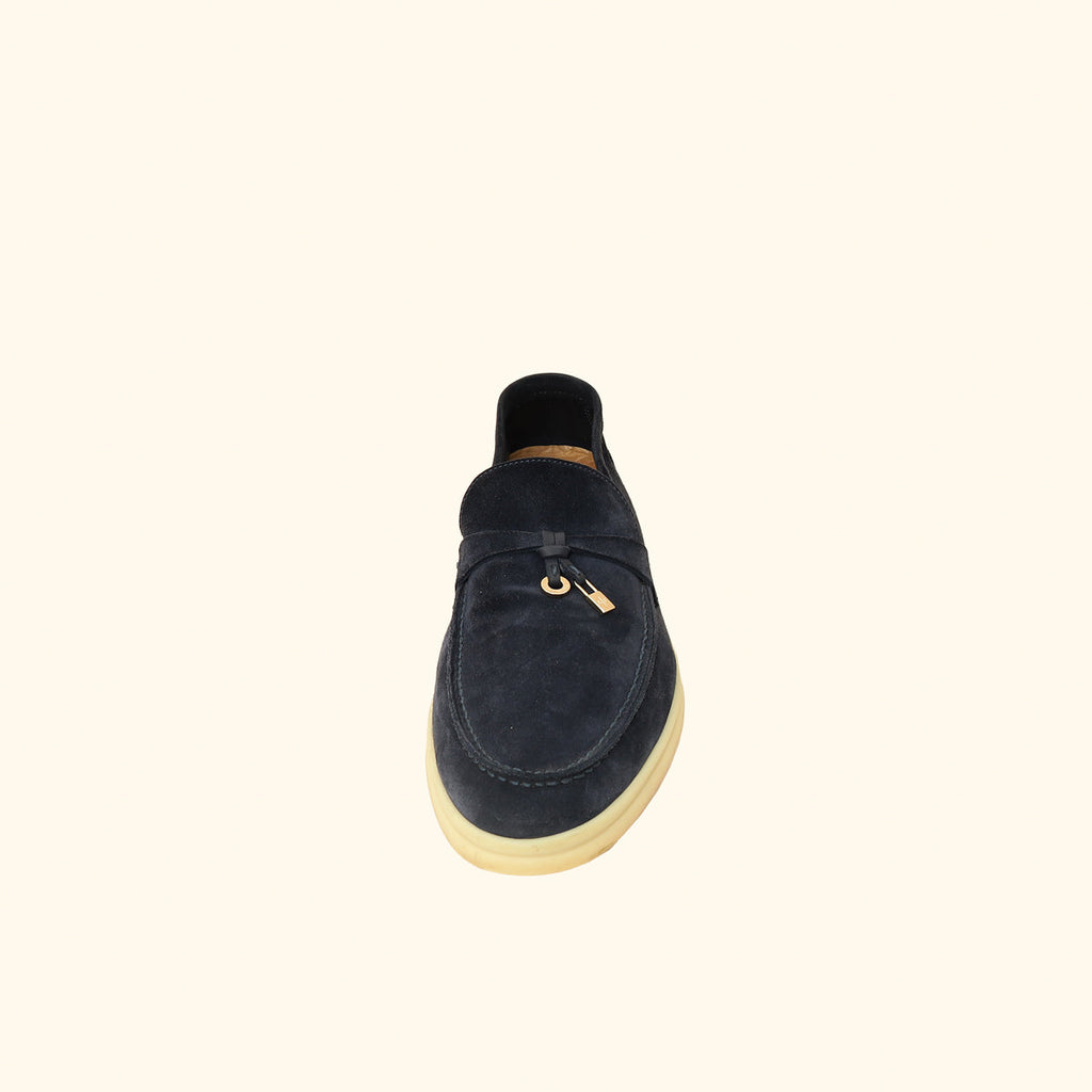 Loro Piana Argo Blue Summer Charms Walk Loafers 40