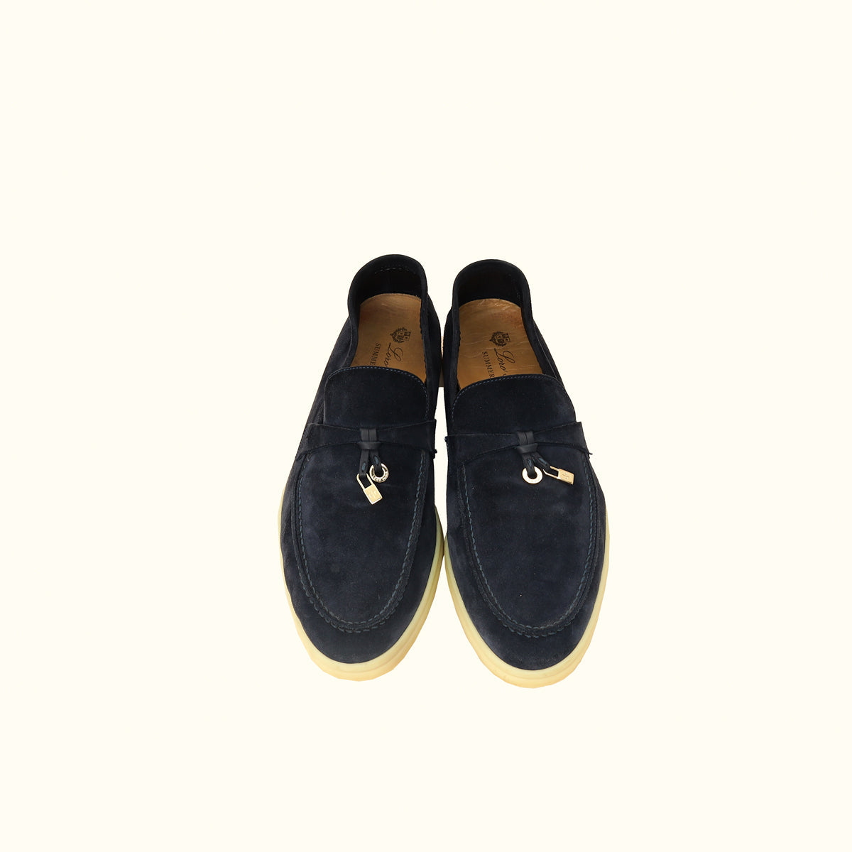 Loro Piana Argo Blue Summer Charms Walk Loafers 40