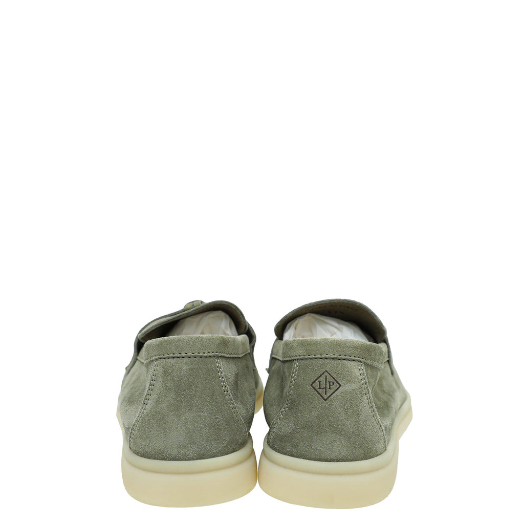 Loro Piana Army Grey Summer Charms Moccasin Loafer 37.5