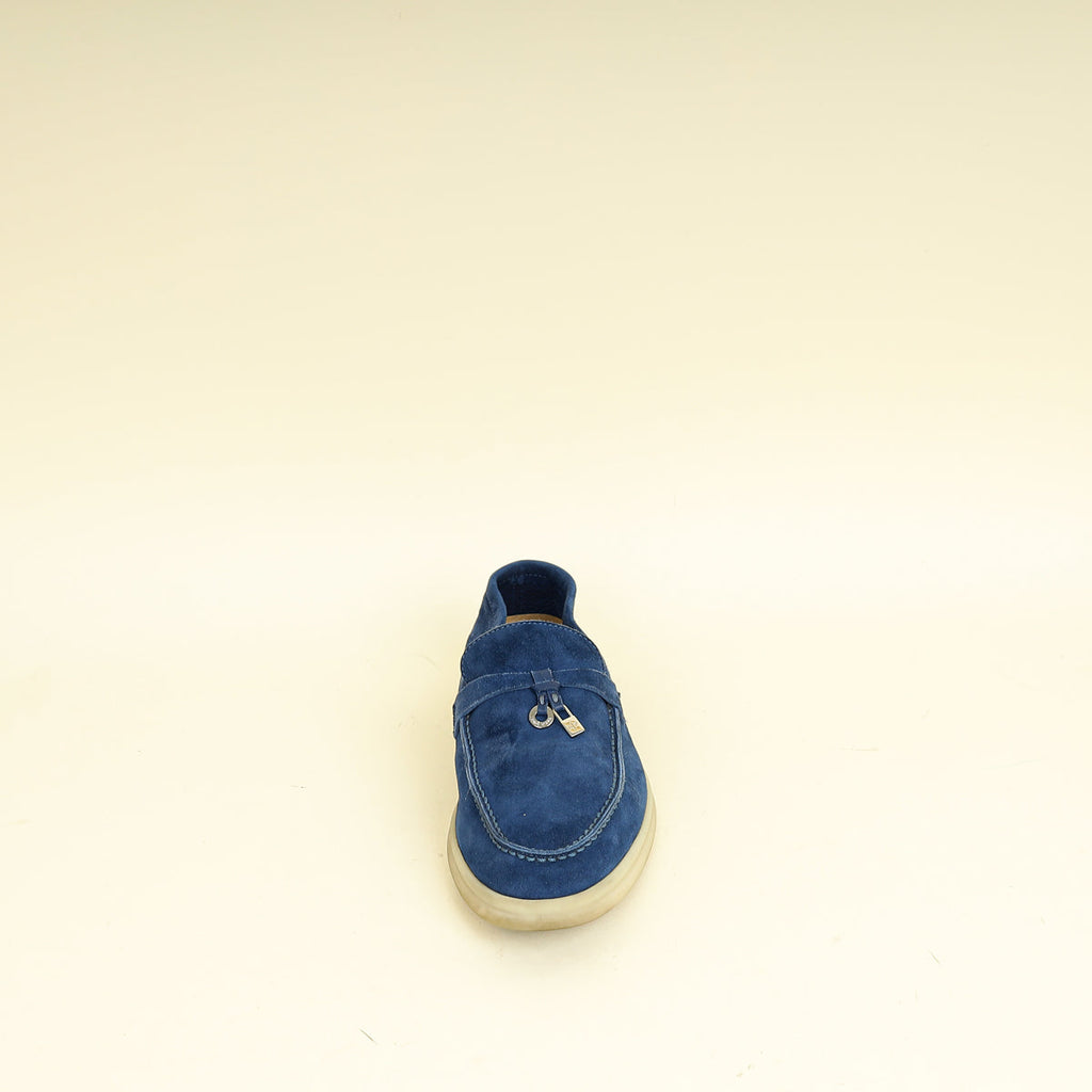 Loro Piana Dark Cerulean Summer Charms Walk Loafers 36.5