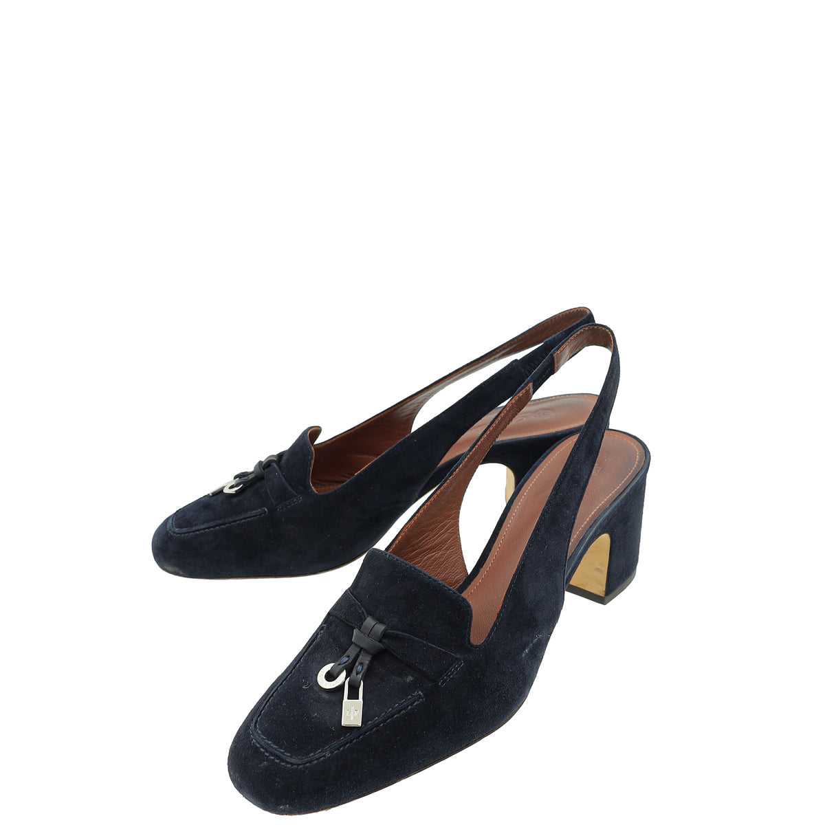 Loro Piana Navy Blue Charms Slingback 36.5