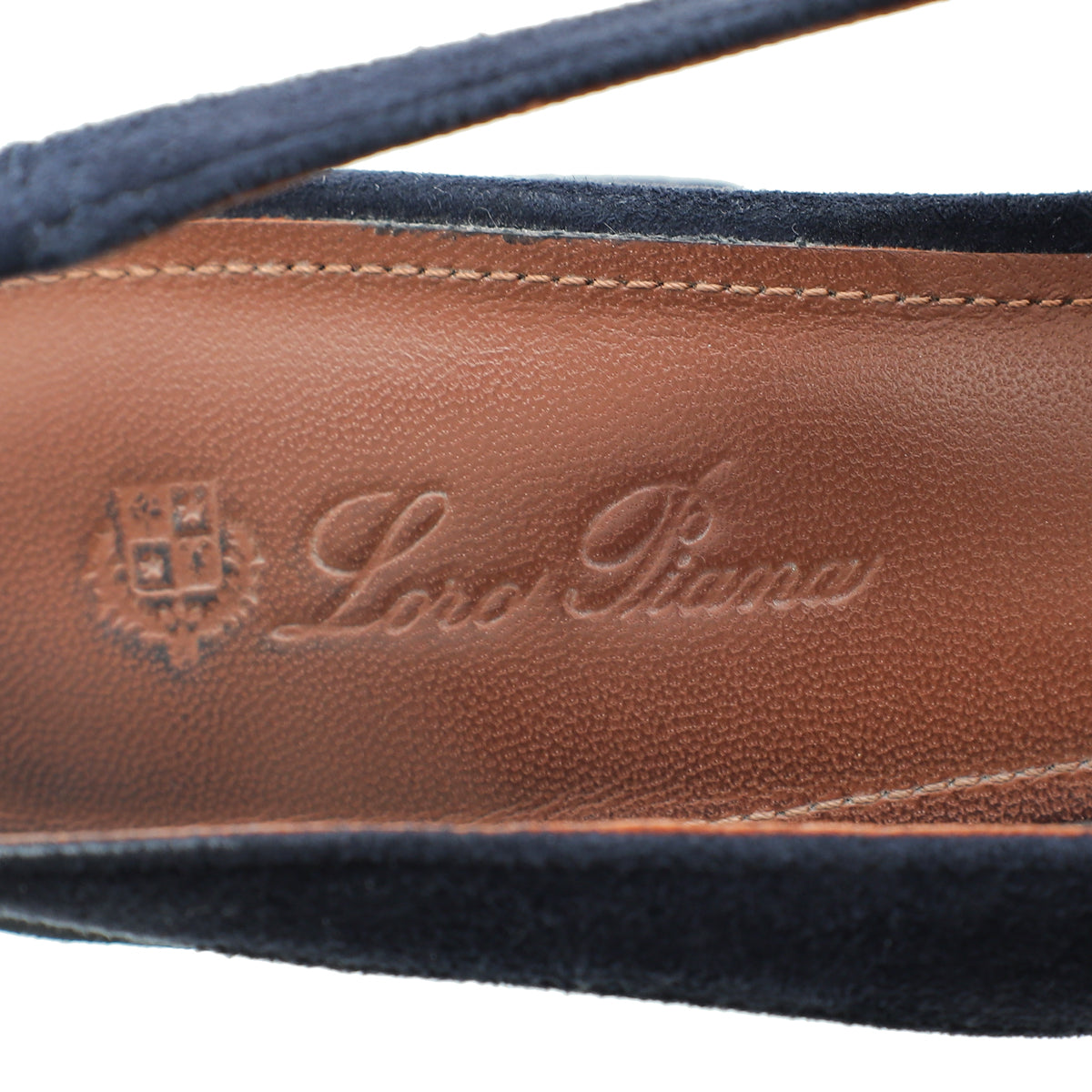 Loro Piana Navy Blue Charms Slingback 36.5