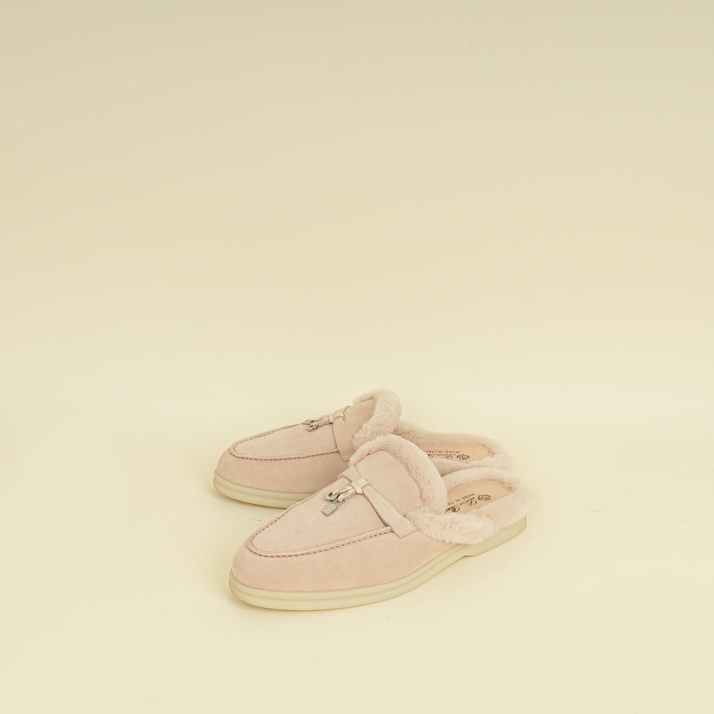 Loro Piana Pink Sand Charms Walk Babouche Loafers 36