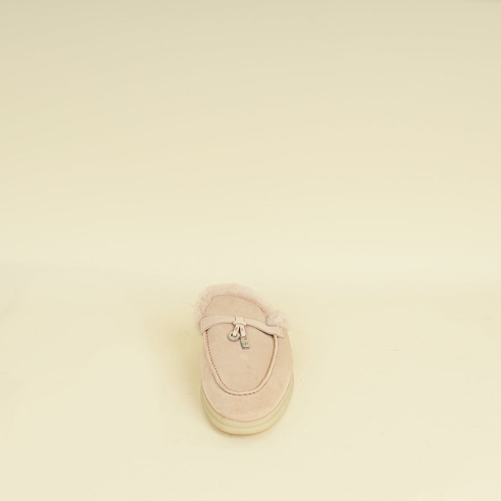 Loro Piana Pink Sand Charms Walk Babouche Loafers 36