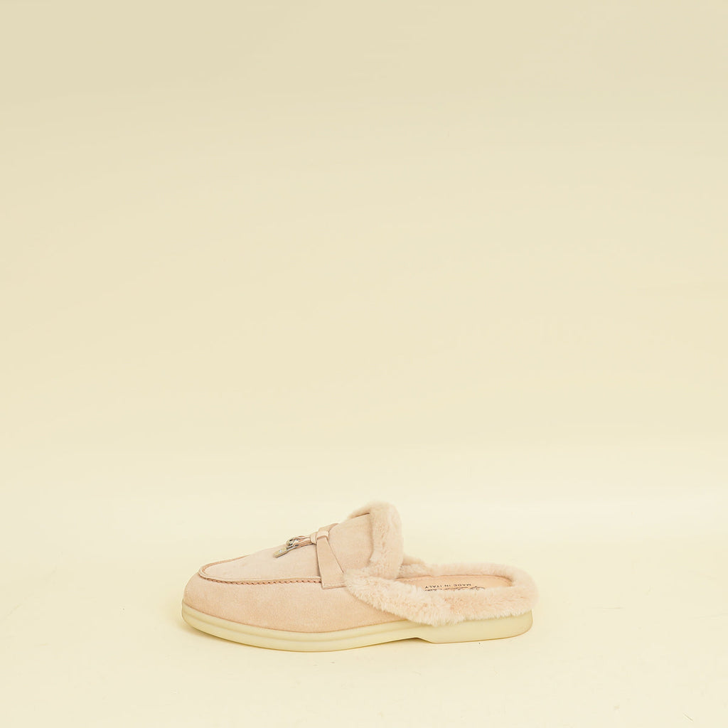 Loro Piana Pink Sand Charms Walk Babouche Loafers 36