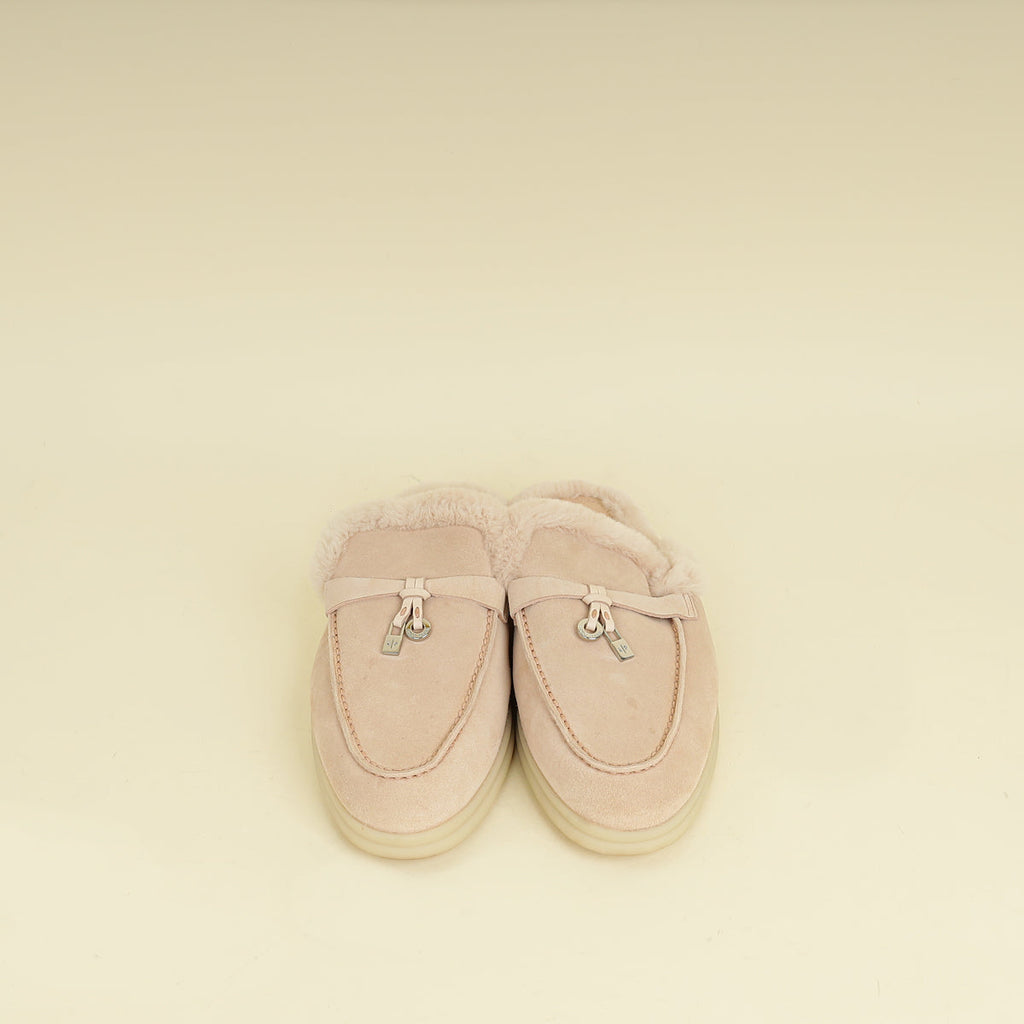 Loro Piana Pink Sand Charms Walk Babouche Loafers 36