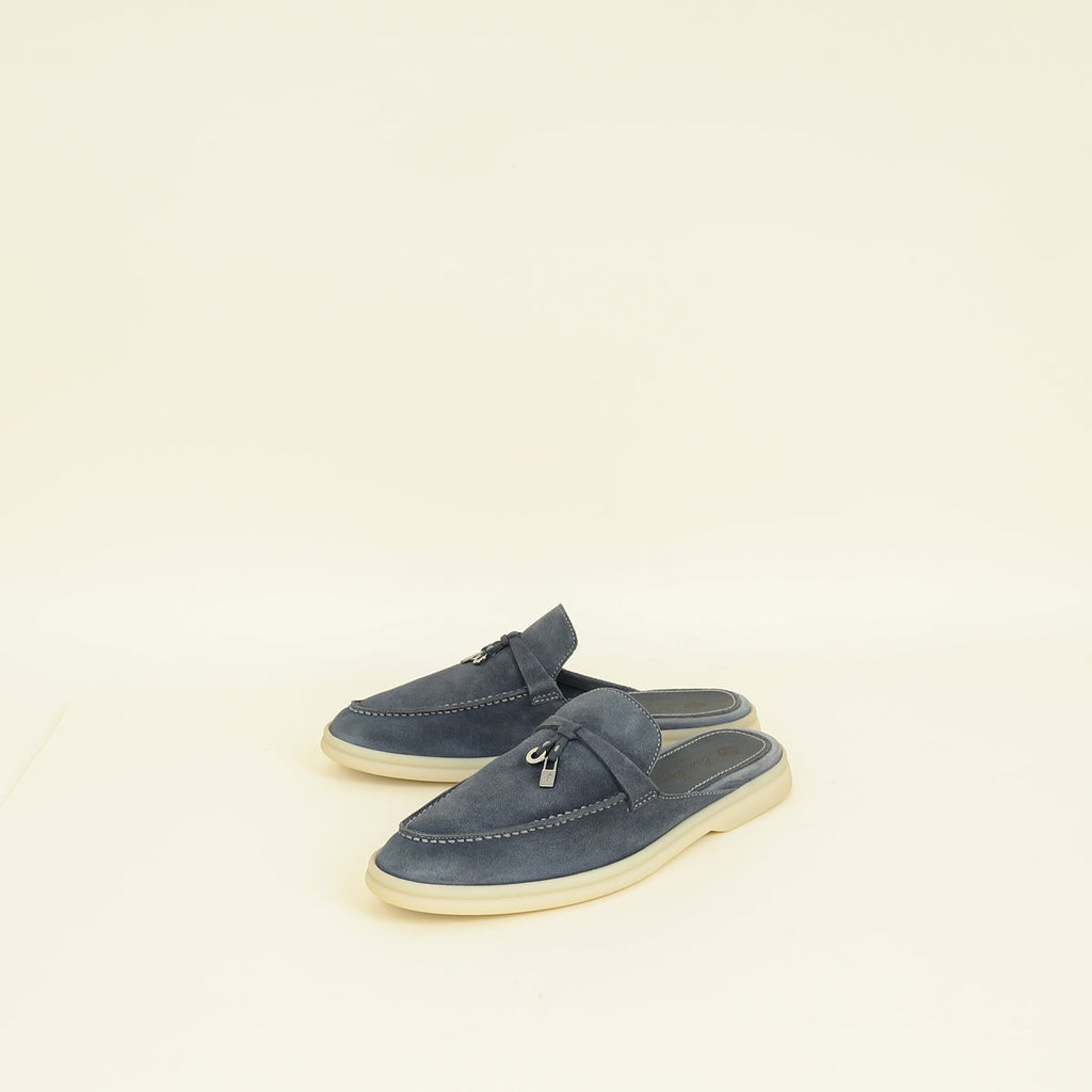 Loro Piana Dark Grey Charms Walk Babouche Loafer 37.5