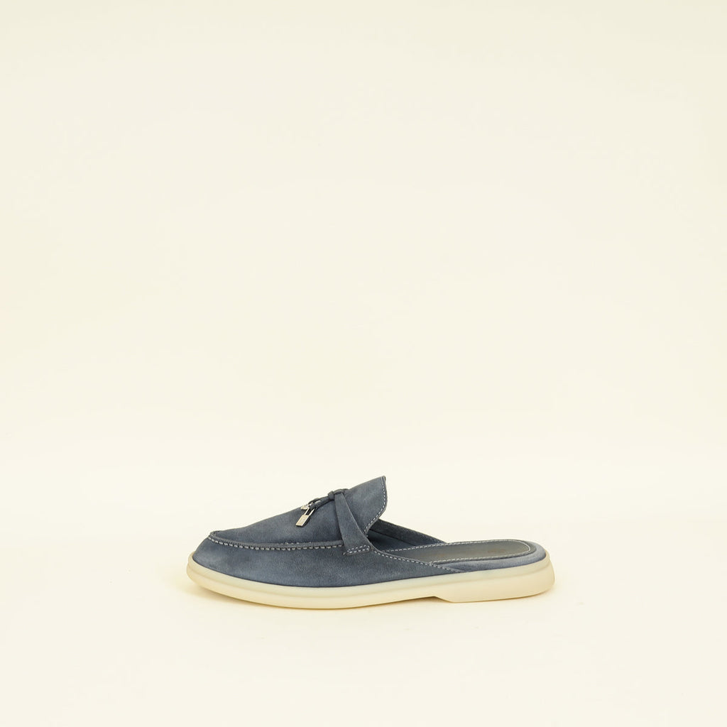 Loro Piana Dark Grey Charms Walk Babouche Loafer 37.5