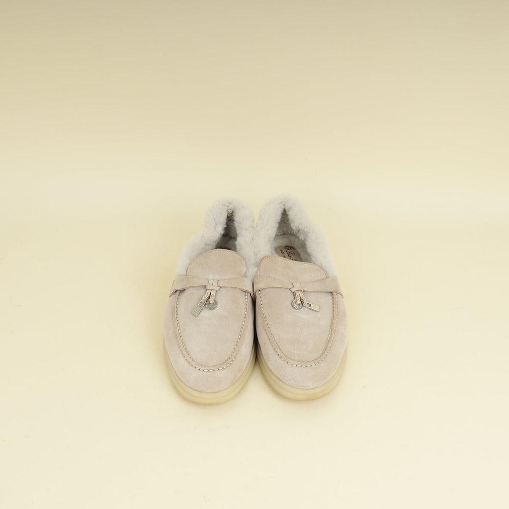 Loro Piana Powder Pearl Summer Charms Fur Walk Loafer 37