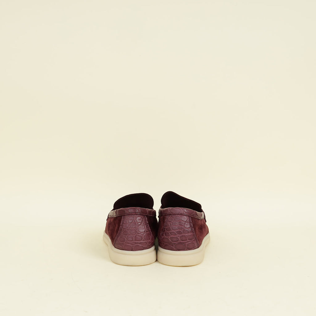 Loro Piana Wild Plum Suede And Alligator Skin Touch Summer Charms Walk Loafer 38