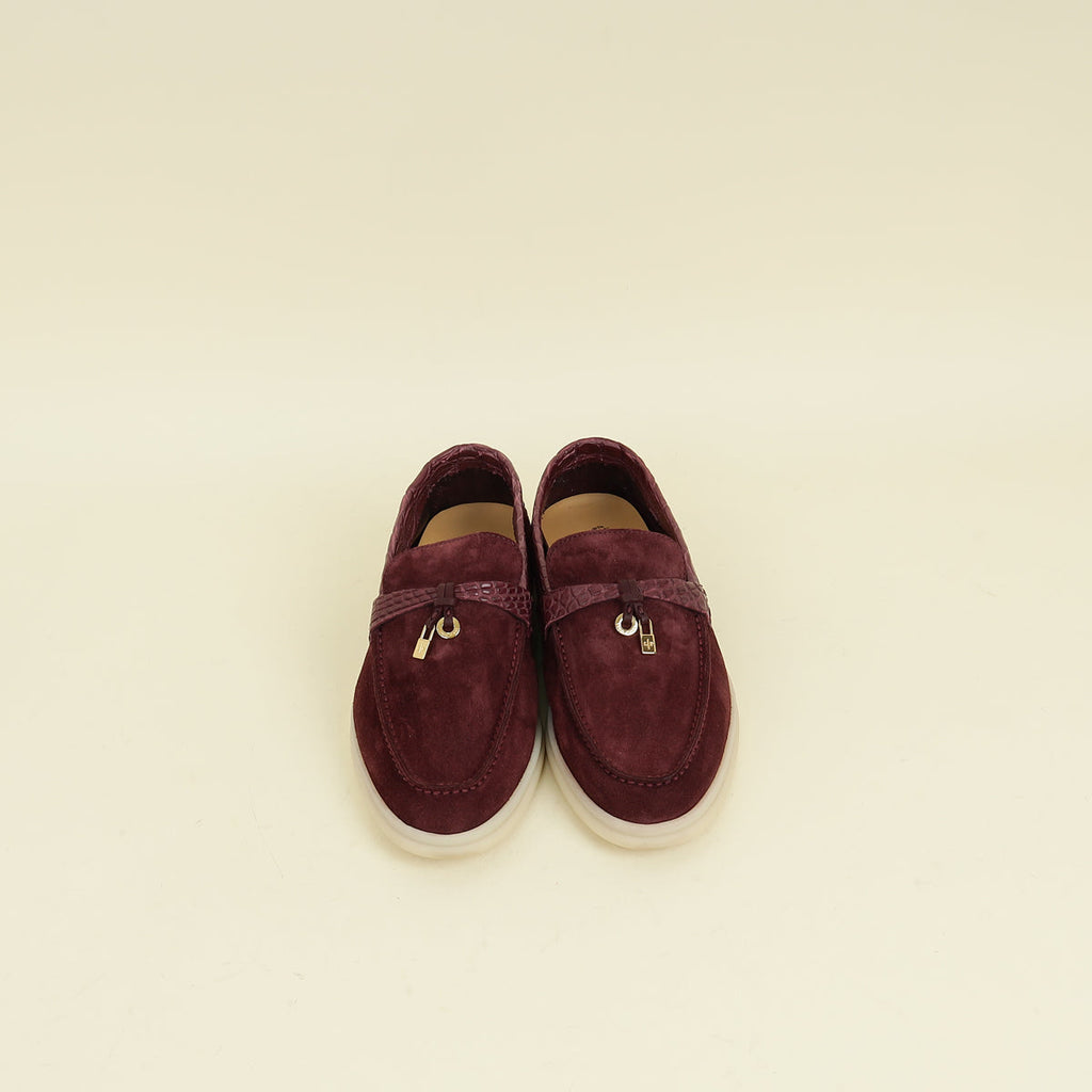 Loro Piana Wild Plum Suede And Alligator Skin Touch Summer Charms Walk Loafer 38