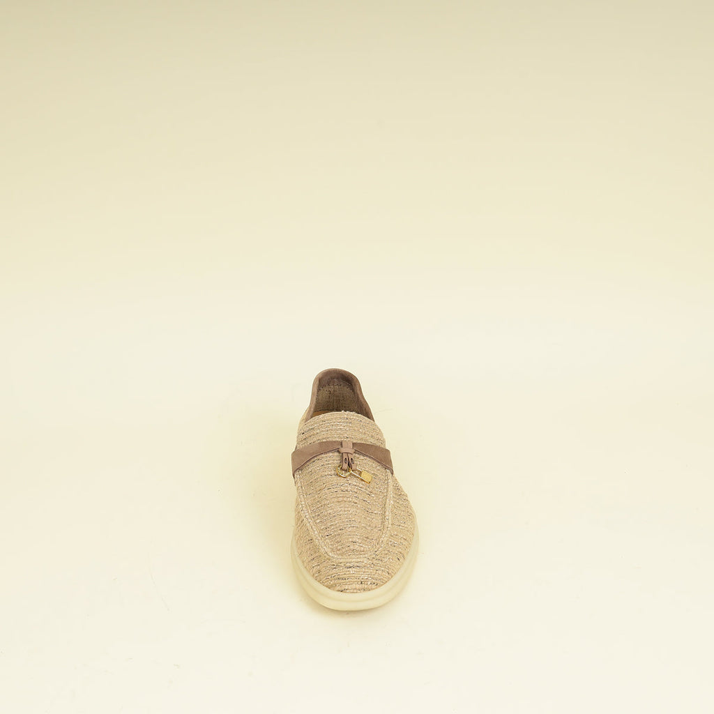Loro Piana Bicolor Linen Summer Charms Walk Loafers 39.5