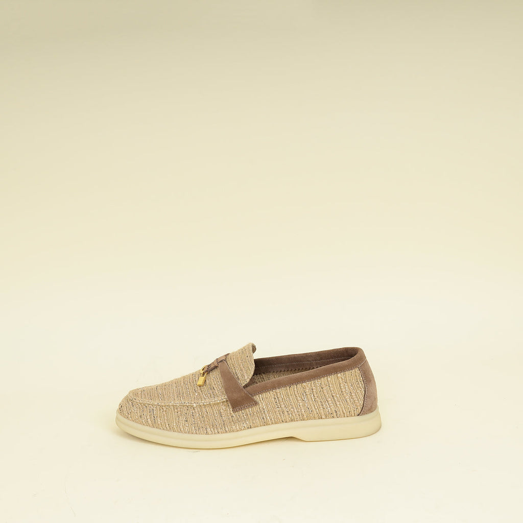 Loro Piana Bicolor Linen Summer Charms Walk Loafers 39.5