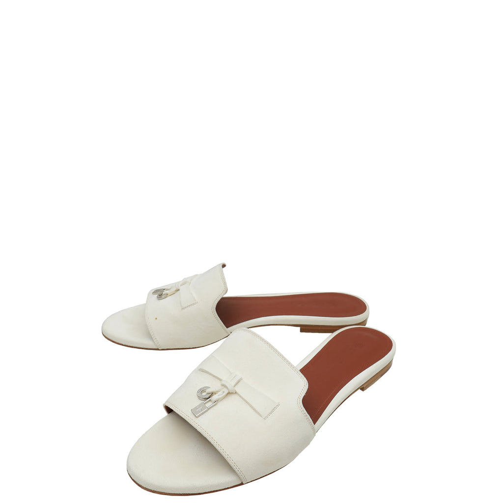 Loro Piana Whisper White Summer Charm Flat Sandal 39