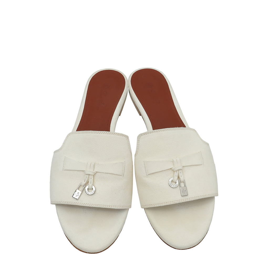 Loro Piana Whisper White Summer Charm Flat Sandal 39