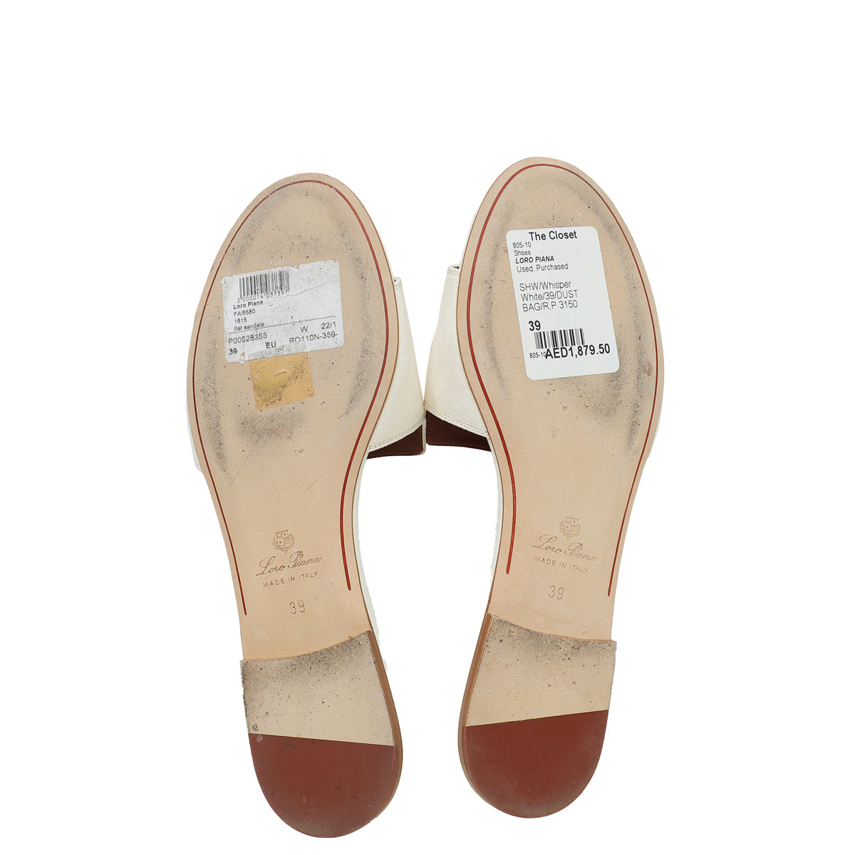 Loro Piana Whisper White Summer Charm Flat Sandal 39