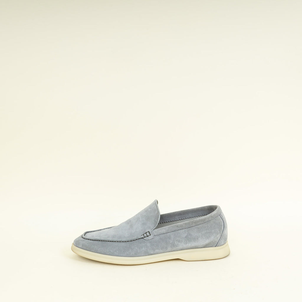 Loro Piana Gull Gray Summer Walk Suede Loafer 41