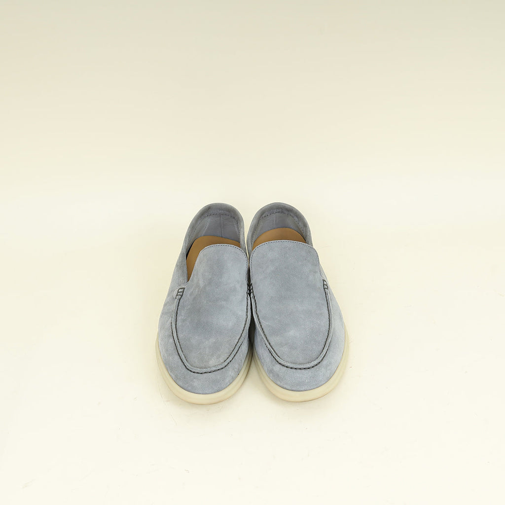 Loro Piana Gull Gray Summer Walk Suede Loafer 41