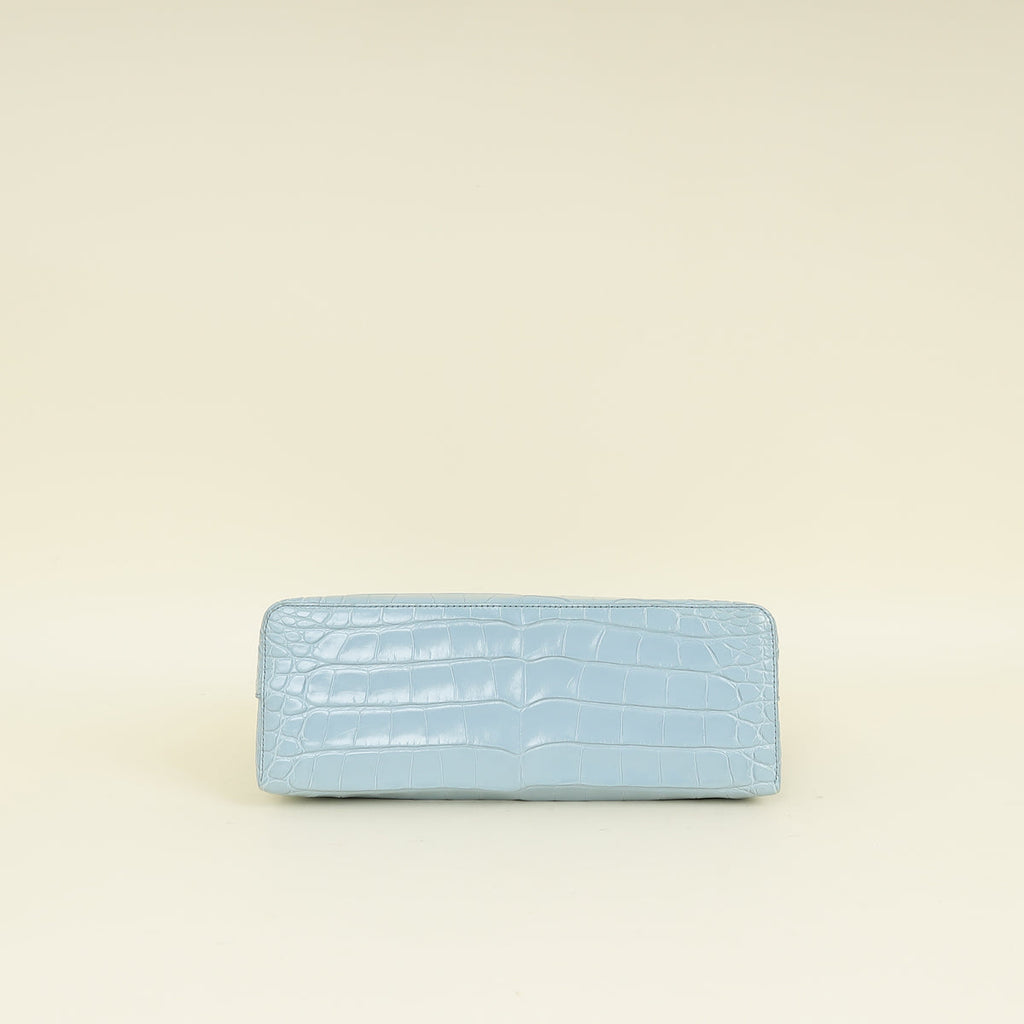 Loro Piana Blue Celadon Extra Pocket L27 Soft Shiny Alligator Bag