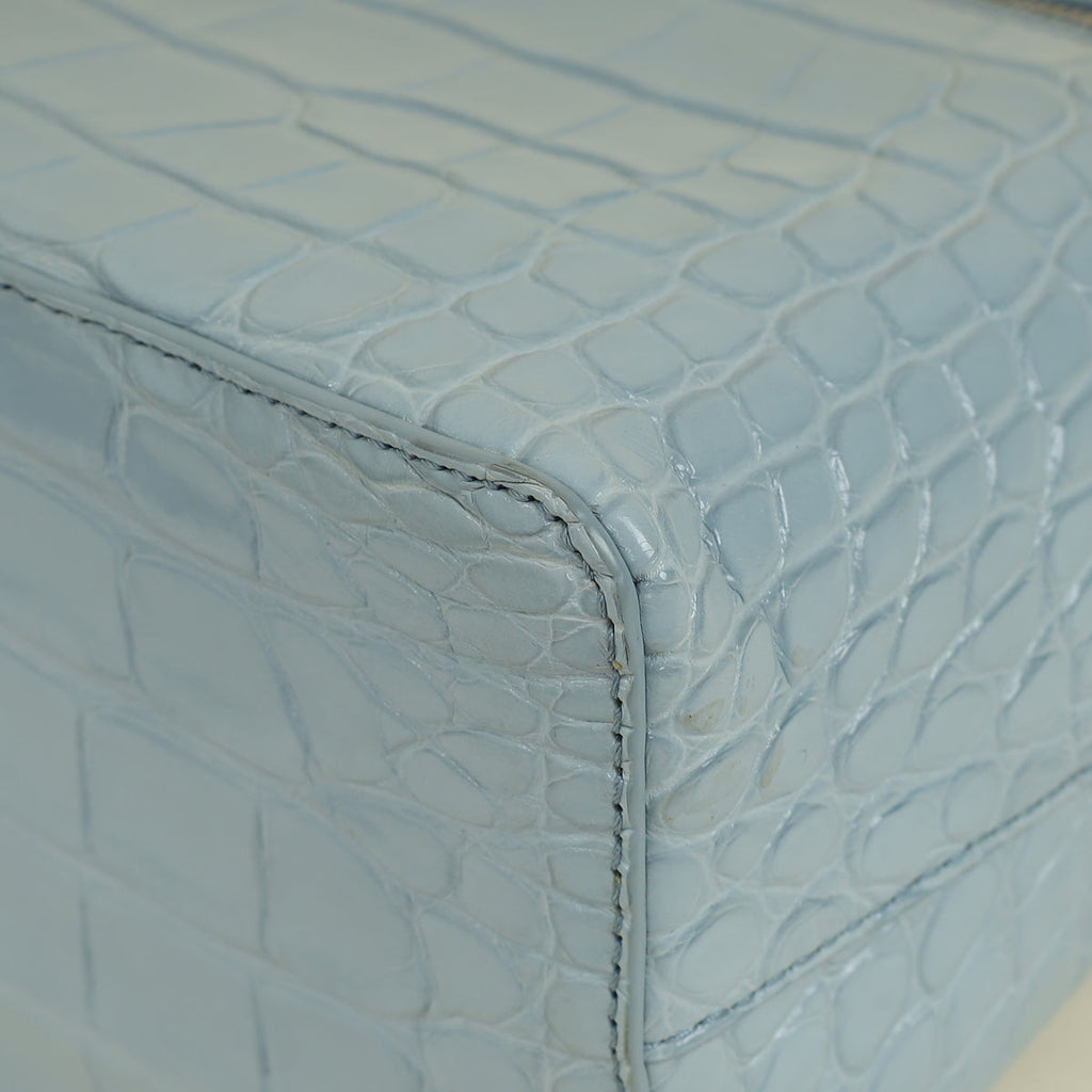 Loro Piana Blue Celadon Extra Pocket L27 Soft Shiny Alligator Bag