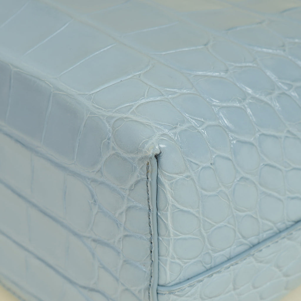 Loro Piana Blue Celadon Extra Pocket L27 Soft Shiny Alligator Bag